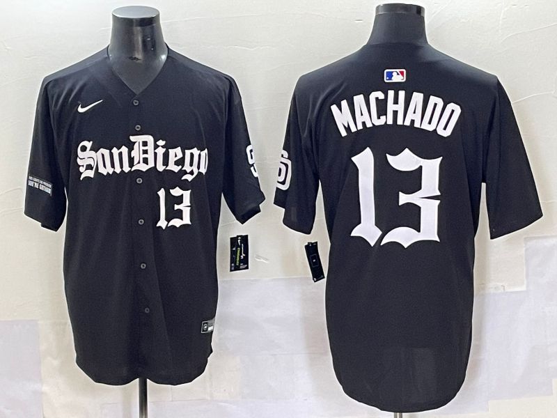 Men 2025 San Diego Padres #13 Machado Black Five generations Joint Name Nike MLB Jersey style 8